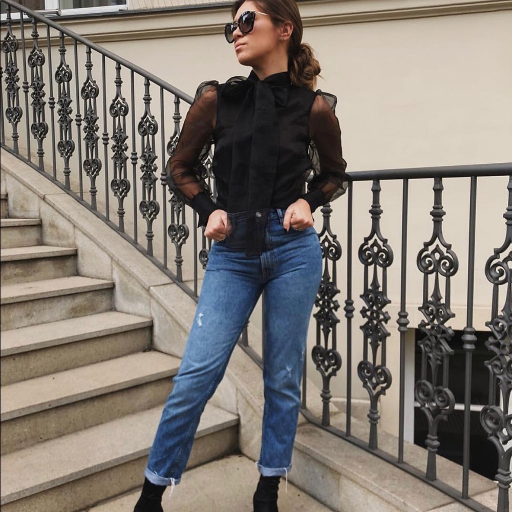 ZARA Semi Sheer Blouse with Tied Bow - Picture 3 of 8